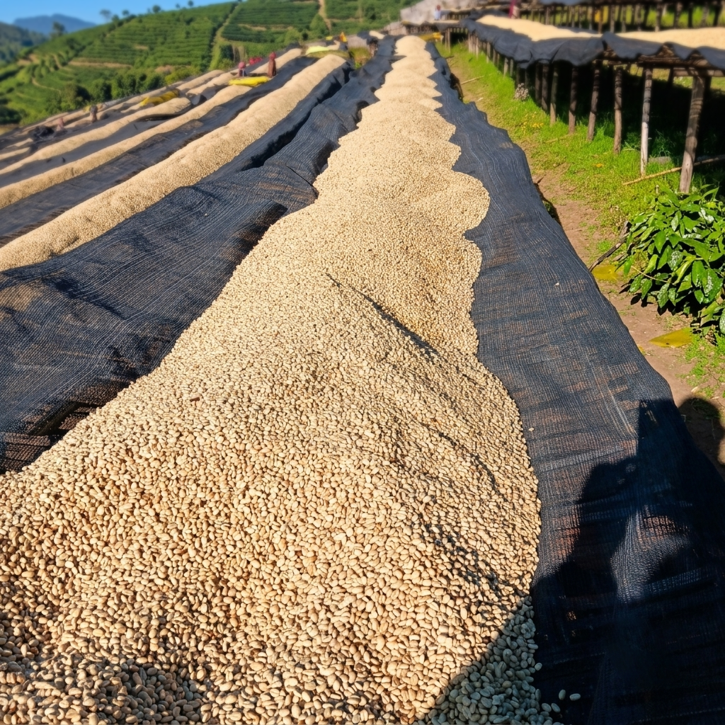 Array of large canvas sacks open and displaying colorful collections of cleanly sorted raw grains, lentils, and pulses in a wholesale distribution point